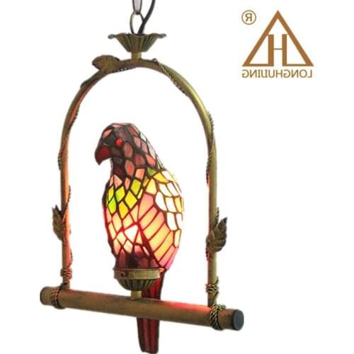 Stained Glass Parrot Light Antique Art Glass Bird Pendant Lamp Living Room Glass Shade Light Fixture Led Pendant Lights S