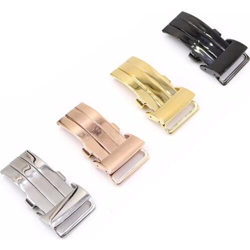 CARLYWET 20mm Silver Polished 316L Stainless Steel Watch Band Deployment Clasp For Less 3.2mm Leather Strap Belt For Breitling