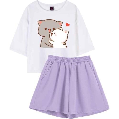 Womens Pajamas 2 Piece Set Cotton Sleepwear Pijamas Women Cotton Sleeve Tees Fashion Tops 2021and Shorts Suit Graphic Printing