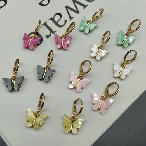 New Womens Earrings Fashion Color Acrylic Butterfly Stud Earrings Sweet Colorful Stud Earrings Girls Jewelry Gifts Wholesale
