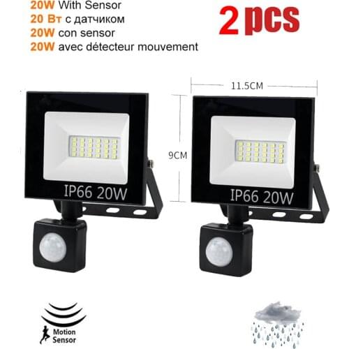 2 pcs 220V 10-100W LED FloodLight Spotlight Exterior Street wall reflector LED light PIR Motion Sensor lamp Yard Fence Path Gard