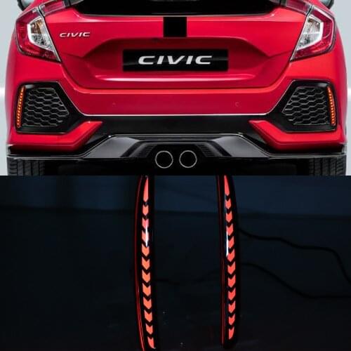 2PCS For Honda Civic Type R 2016 2017 2018 2019 2020 LED Rear Bumper Fog Lamp Brake Light Dynamic Turn Signal Reflector