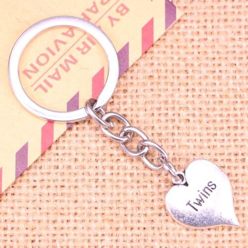 20pcs New Fashion Keychain 21x17mm heart twins Pendants DIY Men Jewelry Car Key Chain Ring Holder Souvenir For Gift