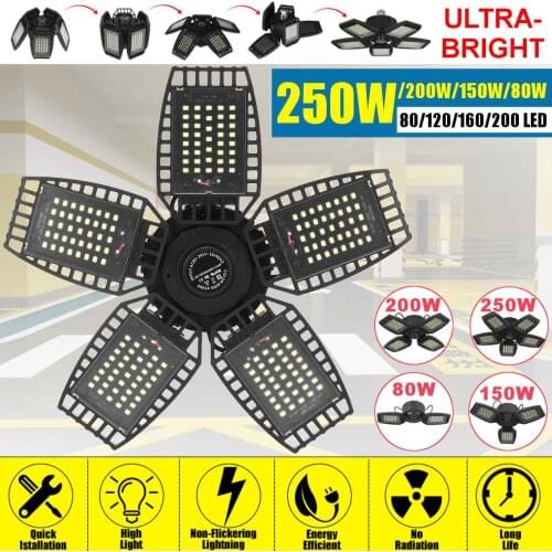 80W 150W 200W 250W E27 LED Lamp 85~265V LED Bulb Deformable High Power Smart Light For Warehouse Factory Garage Basement Gym