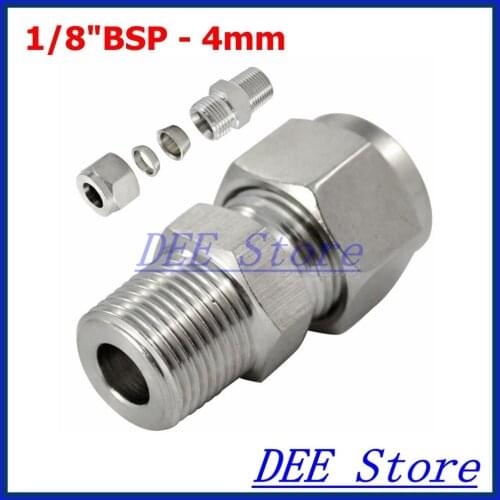 3PCS 1/8"BSP x 4MM Double Ferrule Tube Pipe Fittings Threaded Male Connector Stainless Steel SS 304 New Good Quality