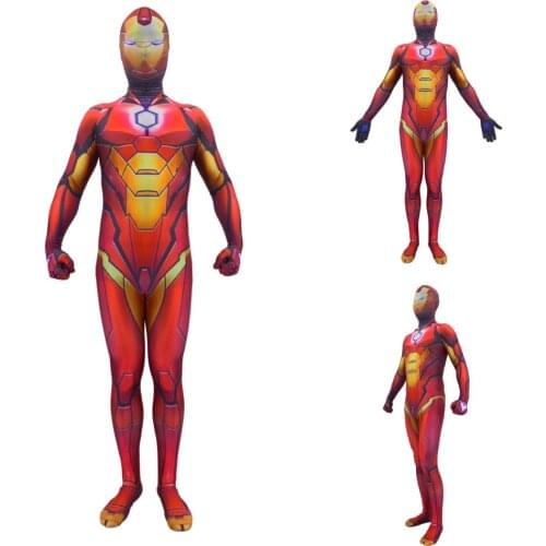 3D Printing Iron Man Cosplay Costume Spandex Lycra Zentai Bodysuit Suit Cosplay Men Halloween Costumes for Men Adult