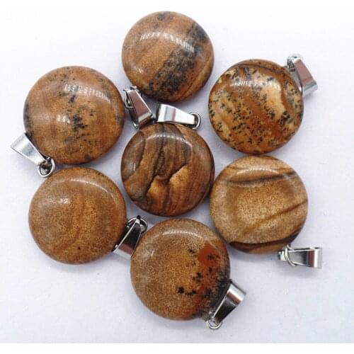 50Pcs 20x6mm Wholesale Natural Brown Picture Jasper Round Pendant Bead DIY Earrings Handmade Jewelry Accessories S642