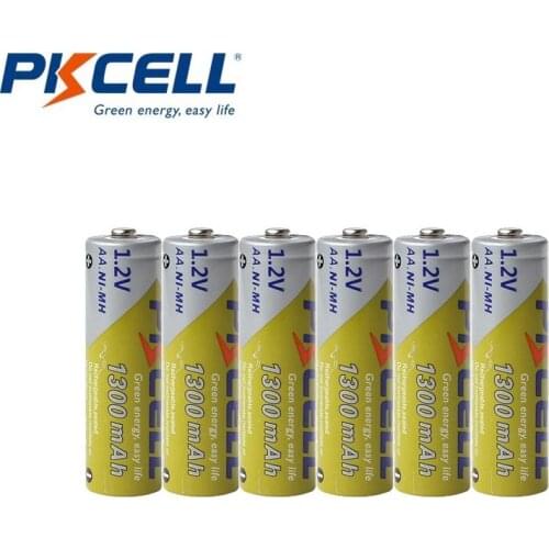 6Pcs PKCELL AA Rechargeable Battery 1.2V NIMH 1300mah Battery Real Capacity For Remote Control