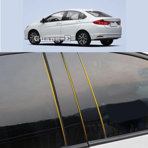 Car PC Material Pillar Post Cover Door Trim Window Piano Black Molding Sticker Plate 6pcs For Honda City 2015-2019