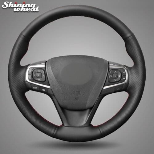 Shining wheat Black Leather Hand-stitched Car Steering Wheel Cover for Toyota Camry 2015-2017 Avalon 2013-2018