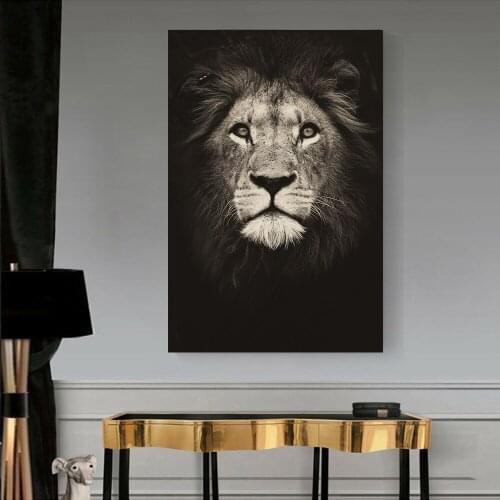 Black and White Lion Animal Canvas Painting Posters and Prints Wall Art Wild Animals Pictures for Living Room Bedroom Decor