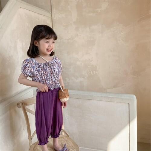 2021 Summer Girls Sweet Print Flower Shirt+pant 2pcs Suit Baby Kids Children Clothing Set