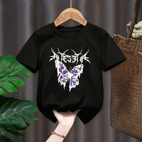 Punk Butterfly Baby Girl T-shirts Kid Children Hip Hop Black Red Yellow White Color Harajuku Kawaii Tops Tee,Drop Ship