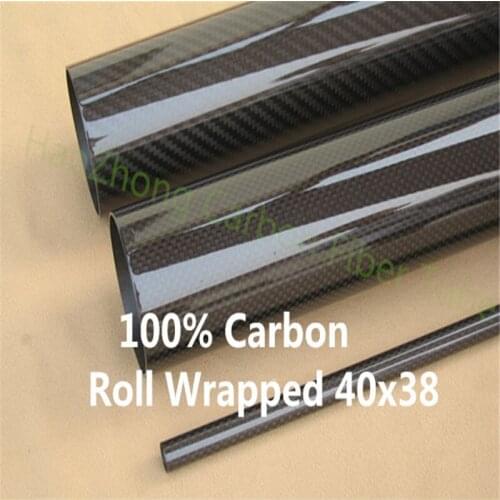 2 pcs 40MM OD x 38MM ID x 500MM100% Roll 3k Glossy Carbon Fiber tube / Tubing , wing tube Quadcopter arm Hexrcopter 40*38