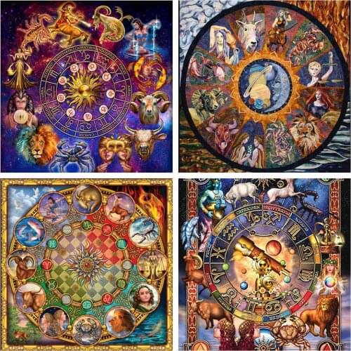 HUACAN DIY Diamond Painting Full Square New Arrival Landscape Aries Diamond Embroidery Twelve Constellations Mosaic Handicraft