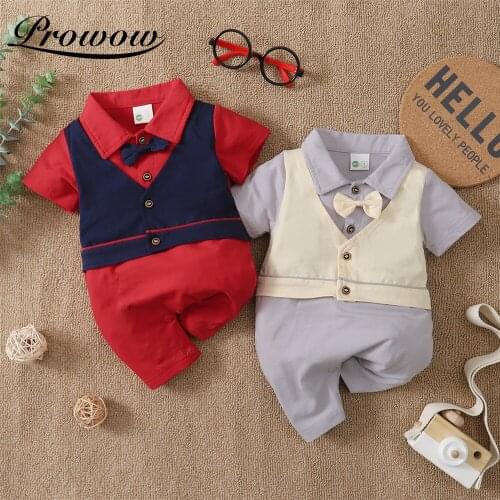 Prowow 2021 Summer Baby Boy Overalls Romper Gentleman Newborn Jumpsuits For Kids Toddler Baby Costume Patchwork Infant Clothing