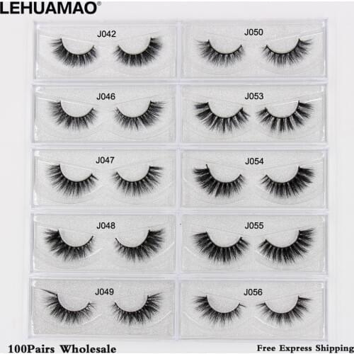 LEHUAMAO Free DHL 100Pairs Mink Eyelashes NEW 3D Mink Lashes Extension Makeup False Eyelashes Cross thick Natural Fake Eyelashes