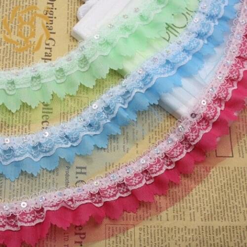 40yards 5cm wide Lace Trim Ribbon Pleated Tape Dress accessories childrens clothing fold lace neckline decorative lace