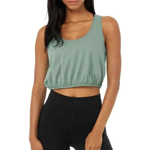 Summer Slim Fit Yoga Vest Elasticated Hem Workout Sport Crop Top Women Running Fitness Vest Gym Sleeveless Shirts Without Pads
