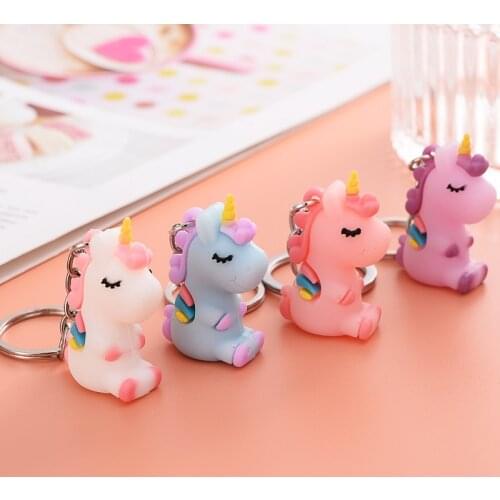 Cartoon Unicorn Mini Doll Key Chain Pony Pendant Car Bag Key Ring Holder Creative Gift Cute Lovely Woman Girl Teens Keychain