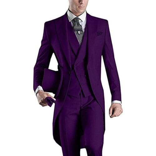 Purple Groomsmen Custom Made Groom Tuxedos Peak Lapel Men Suits Wedding Best Man Blazer ( Jacket+Pants+Tie+Vest ) C162
