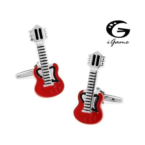 IGame Factory Price Retail Shirt Cufflinks For Men Fashion Brass Copper Material Red Guitar Design Free Shipping