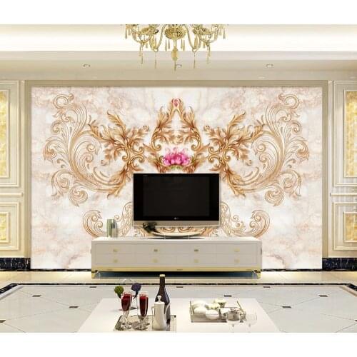 Bacaz Luxurious Gold Flower Texture Wallpaper Murals 3d Wall Photo Mural for Living room 3d Wall Murals 3D Wall paper home Decor