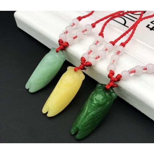 Natural Green Jade Cicada Pendant Necklace Charm Jewellery Fashion Accessories Hand-Carved Man ahd woman Luck Amulet Gifts