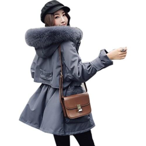 NEW Winter Female Parkas White Duck Down Jacket Large Natural Fox Fur Collar Loose Hooded Warm Womens Feather Coat Outwear