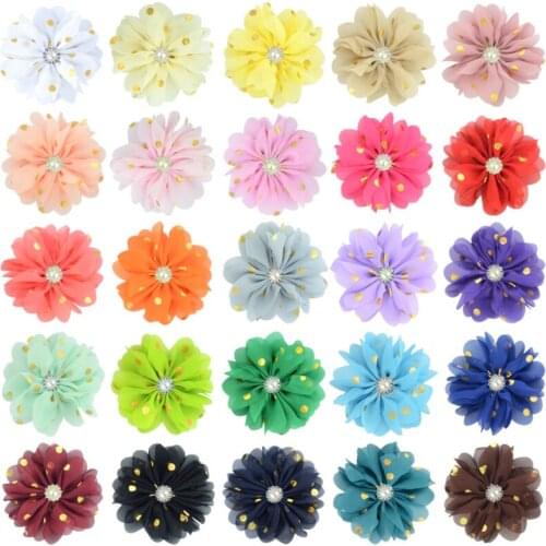 New 50PCS Pearl Rhinestone Chiffon Flowers Hair Accessories DIY Flower Bouquet Flowers Decorations No Hair Clips Free shipping