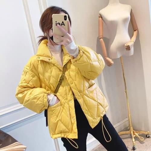 2021 New Short Down Coats Parka Women Winter Warm Jacket Stand-up collar Argyle Down Parkas Thin Slim 90% White Duck Down Jacket