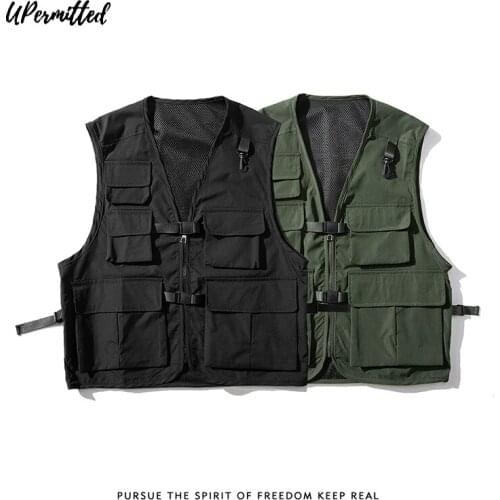 2021 Autumn NEW Pockets Work Mens Fashion Street Loose Casual Tactical Coat Mens Green Warm Vests Sleeveless Top Hot Sale