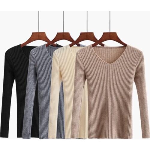 Autumn new Fashion women sweater elegant female thin V neck sweaters women slim long sleeve Knitted Pullovers tight sweater D232