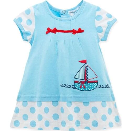 Kavkas Baby Girl Dress Vestidos Robe Bebes Fille Dot Printing Cotton Roupa De Bautizo Short Sleeve Blue Color Birthday Dress