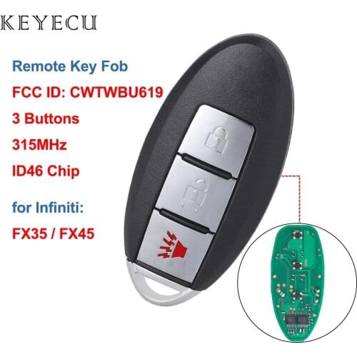Keyecu CWTWBU619 Smart Remote Car Key 3 Buttons 315MHz ID46 Chip for Infiniti FX35 FX45 2005 2006 2007 2008 IC: 1788D-FWB1U619