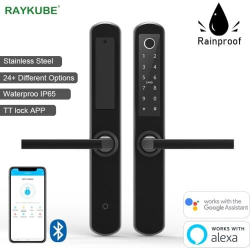 RAYKUBE Smart Door Lock Fingerprint 6 Unlock Method Waterproof IP65 Add Gateway For Alexa and Google Assistant Black DQ03