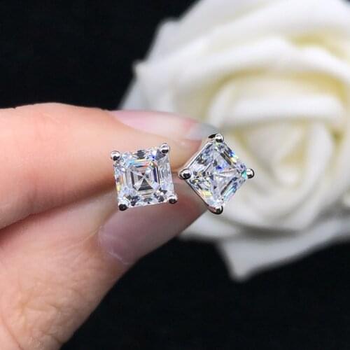 Luxury Female Crystal White Stone Earrings 925 Sterling Silver Stud Earrings For Women Charm Small 4/5/6/7mm Wedding Earrings