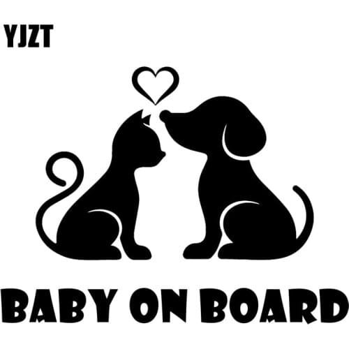 YJZT 17.2X12.7CM Cat And Dog Pet Love Creative Trunk Decal BABY ON BOARD Fashion Car Sticker C25-0258
