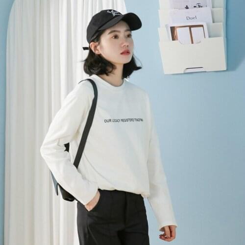 T-shirt Women Long Sleeve Letter Korean Style High Quality All-match O-Neck Womens Soft Harajuku Students Female Clothing Basic