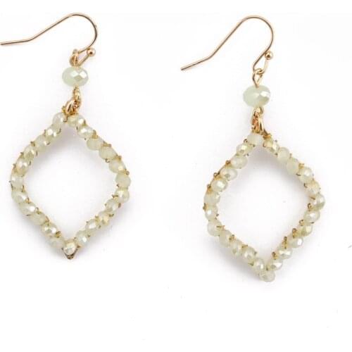 Beadsland irregular rhombus leaf glass pearls earrings women handmade ethnic vintage long drop earring
