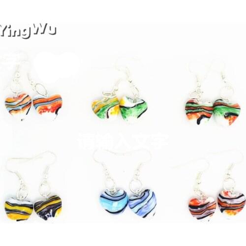 Yingwu 30pairs Fashion Murano Glass Inspiration Lampwork Heart Earrings Jewelry For Women Drop Dangle Earrings Gift Wholesale