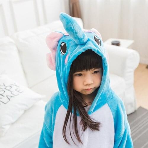 Winter Flannel Soft Warm Elephant Kigurumi Pajamas Hooded Animal Cartoon Boys Pyjamas Onesie Pijamas for Girls Kids Sleepwear