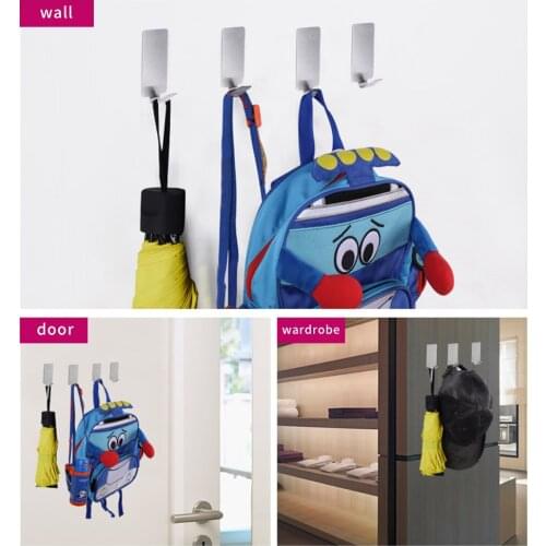 1/6pcs Stainless Steel Hooks Non-marking Strong Adhesive Kitchen Bathroom Home Wall Door Hooks on Wooden Glass Plastic Surfaces