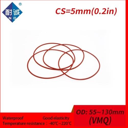 1PC/lot Silicone rubber oring Red VMQ CS 5mm OD55/70/130mm Gasket Silicone Oring waterproof Silica gel