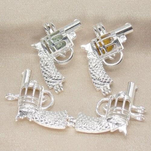 10pcs Bright Silver Gun Pearl Cage Pendant Lava Bead Diffuser Lockets for Aromatherapy Perfume Essential Oil Necklace Making