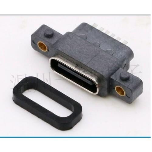 10pcs USB 3.1 TYPE-C waterproof female 6P connector SMT6 foot full sticker with double ear screw hole fixing