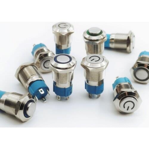 12mm Waterproof Metal Push Button Switch3V 5V 6V 12V 24V 36V 48V 220V LED Light Momentary Latching Car Engine PC Power Switch