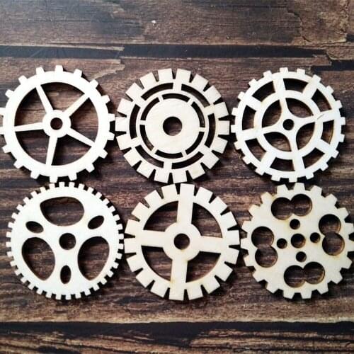 60pcs Wooden Gears Shape DIY Craft Tag Decoration Gift Decoupage Embellishments Laser Cut Scrapbooking Embellishment Card