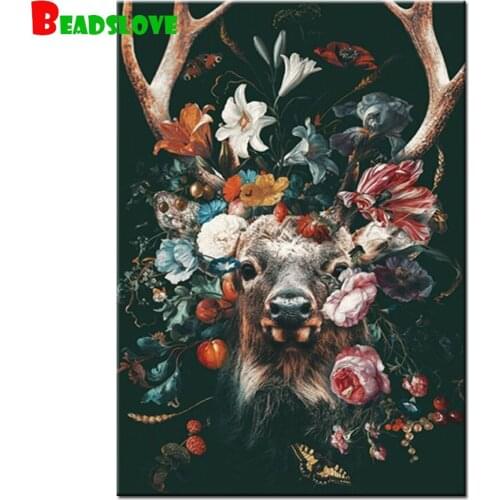 Full Square/Round Drill 5D DIY Diamond Painting "retro flowers deer" 3D Embroidery Cross Stitch 5D Home Decor Gift