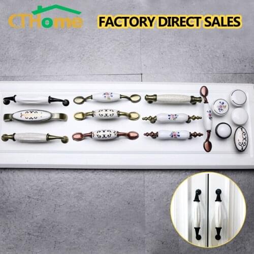 Antique Bronze Ceramic White Cabinet Handles Zinc Alloy Drawer knobs Wardrobe Door Handle Simple European Furniture Hardware